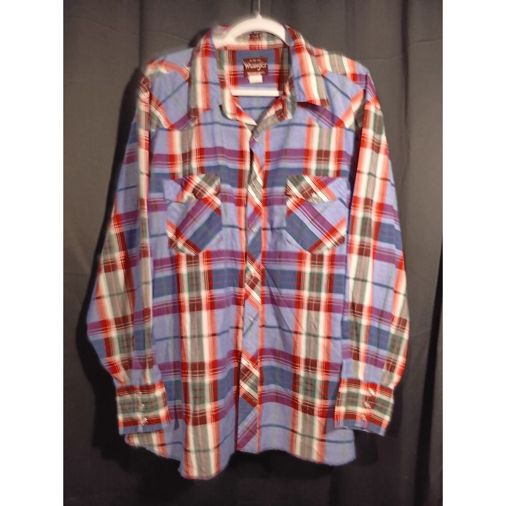 Wrangler Big Man 3X Blue Purple Plaid Pearl Snap Western Shirt Long Sleeve - Picture 2 of 5